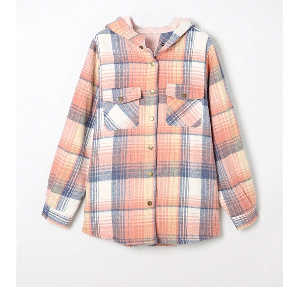 Cozy Plaid Print Snap Button Down Teddy Lined Jacket Shacket - Picture 4 of 6